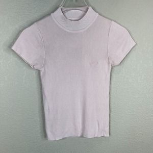 UNIF Crop Top Womens Size Small Light Pink‎ Mock Neck Short Sleeve Ribbed Fitted